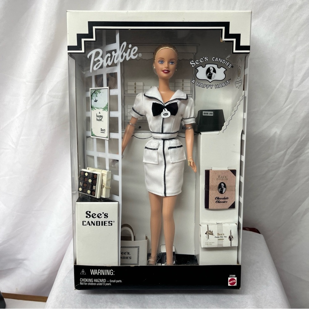 See's Candies Barbie -Doll's First Job Salesperson -NIB -27289 Loose pieces NWOT